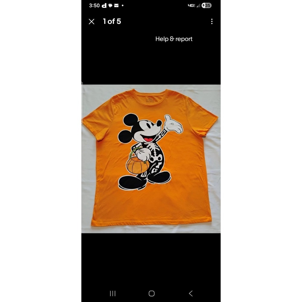 Disney Mickey Mouse Halloween Skeleton Trick or Treat Orange T-Shirt L J10